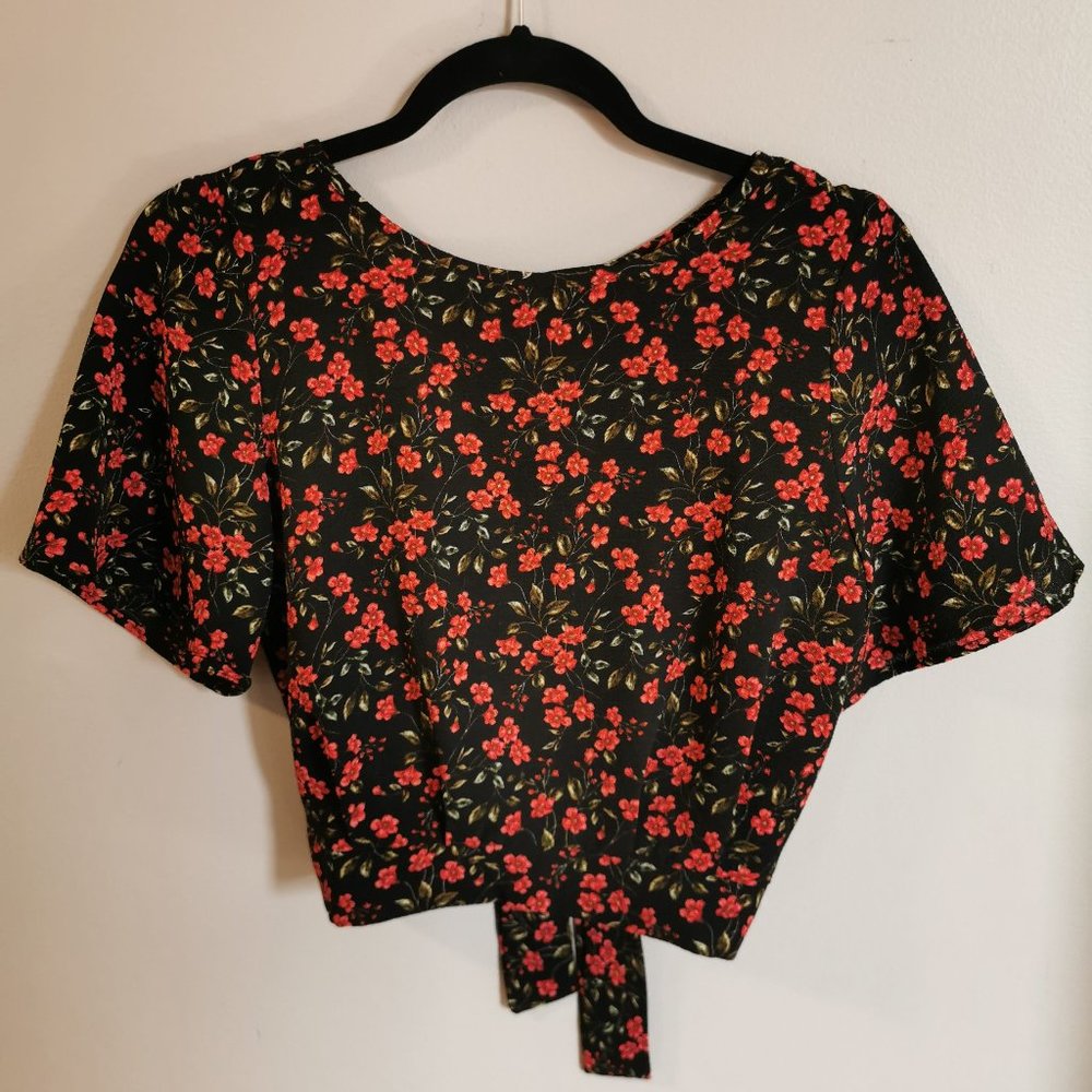 Black Floral Crop Top w/ bow